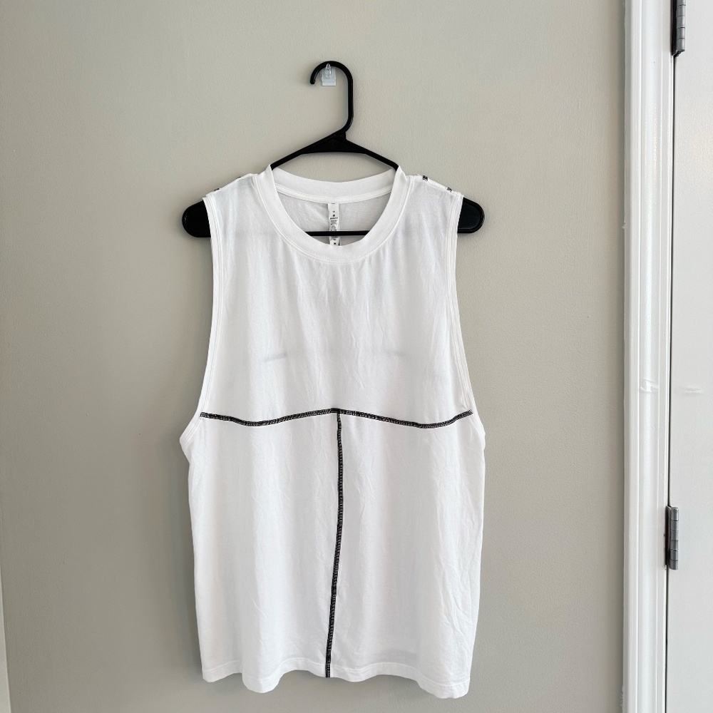 Lululemon White Tank Top with Black Stitching